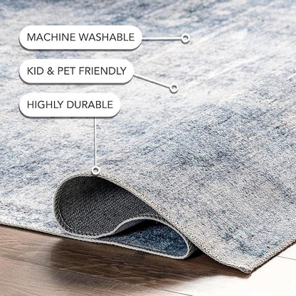 nuLOOM Katia Modern Abstract Machine Washable Ultra Thin Area Rug, 8' x 10', Blue