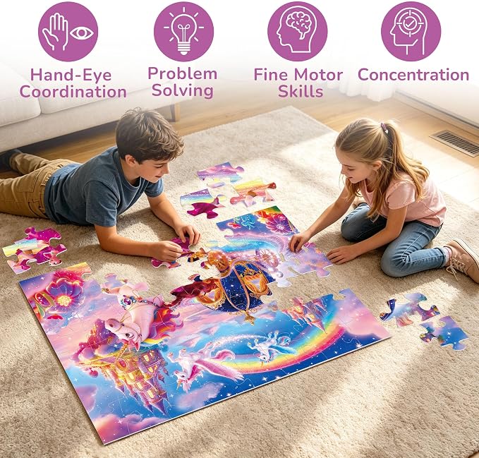 BenBen Floor Puzzles for Kids, 52 Piece Jumbo Mermaid Puzzle for Kids Ages 4-6, Large Jigsaw Puzzle for Toddlers 3-5, Mermaid Toys Birthday Gift for Girls Boys