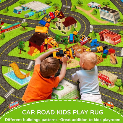 Kids Rugs Traffic Road Carpet for Car City Map Play Rug 3.3'×5' for Playroom Educational Mat Area Rug, Kid Playtime Collection Toddler Car Track Rug Cute Cartoon (City Road A, 39.4×59 in)