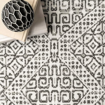 nuLOOM Abstract Tribal Machine Washable Ultra Thin Area Rug, 6x9, Grey