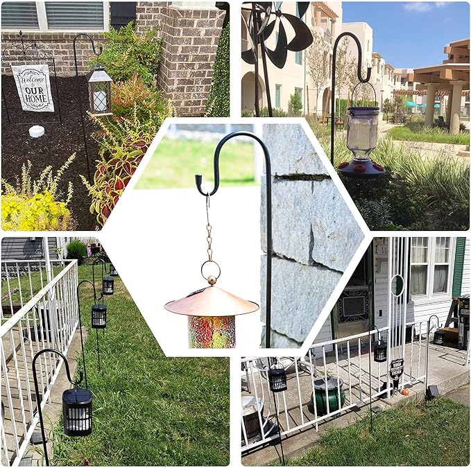 Ottsuls Bird Feeder Pole, 45 INCH Heavy Duty Shepherds Hooks for Outdoor with 5 Prong Base, Adjustable Stand Hanger for Garden Plant, Hummingbird Feeder, Lantern, Hanging Wedding Decor (2 Pack)