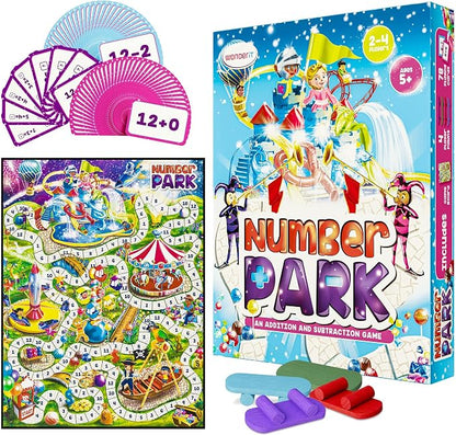 Number Park - Addition & Subtraction Math Board Game for Kids Ages 5-8 - Fun Educational Learning Game for Kindergarten & Up - 1 to 4 Players
