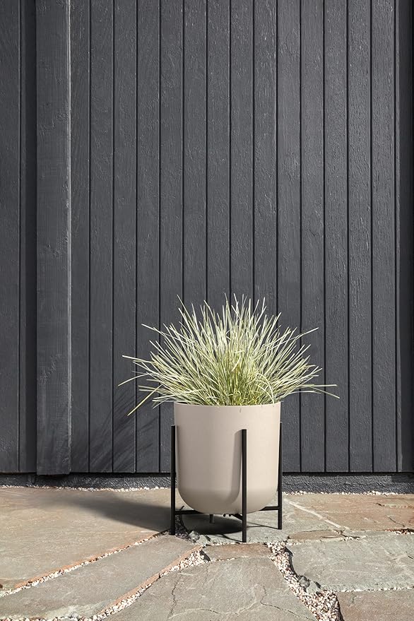 Veradek Mason Series Raised Lima Planter - Round Planter for Patio/Balcony | Plastic-Stone Composite w/Metal Plant Stand | Modern Décor for Plants