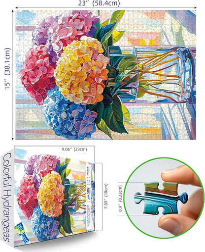 Blueforest 500 Piece Puzzles for Adults, Colorful Hydrangeas Puzzle for Adults, Hard Challenge Art Jigsaw Puzzles, for Gifts Halloween Birthday Party Family, 23 * 15 inchches inch Dust Free