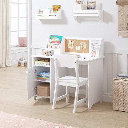 UTEX Wooden Kids Desk and Chair Set with Hutch and Storage for Ages 3-8 | Kids Study Table with Cork Bulletin Board, School Desk, Multi-Zone Storage, Water-based Paint Finish for Kids Room