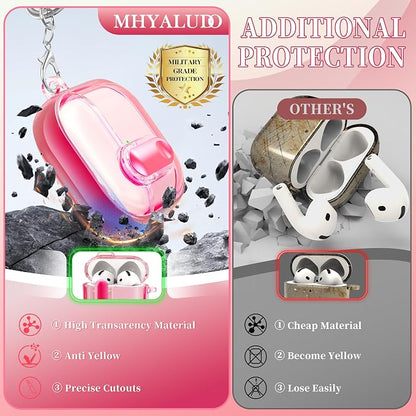 for AirPods 4th Generation Case 2024 with Bright Plated Bezel and Switches, Military-Grade Shockproof Transparent Anti-Yellowing for AirPods 4 Cover, Peach Pink