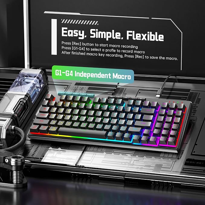 Redragon K517 Pro Wired Gaming Keyboard, RGB Backlit, Mechanical Feel 94 Keys Computer Keyboard with 4 Macro Keys, Number Pad, Anti-Ghosting, 4000mAh Battery for Win/MAC, PS4/5, Xbox
