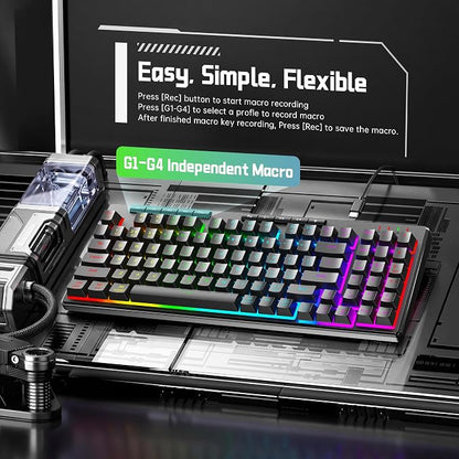 Redragon K517 Pro Wired Gaming Keyboard, RGB Backlit, Mechanical Feel 94 Keys Computer Keyboard with 4 Macro Keys, Number Pad, Anti-Ghosting, 4000mAh Battery for Win/MAC, PS4/5, Xbox