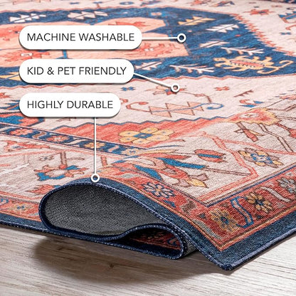 nuLOOM Carolyn Machine Washable Tribal Motif Ultra Thin Area Rug, 8' x 10', Rust
