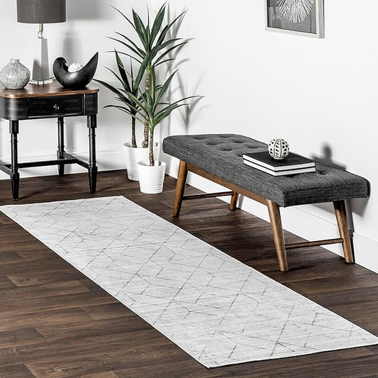 nuLOOM Regan Modern Geometric Machine Washable Ultra Thin Runner Rug, 2' 6" x 8', Light Grey