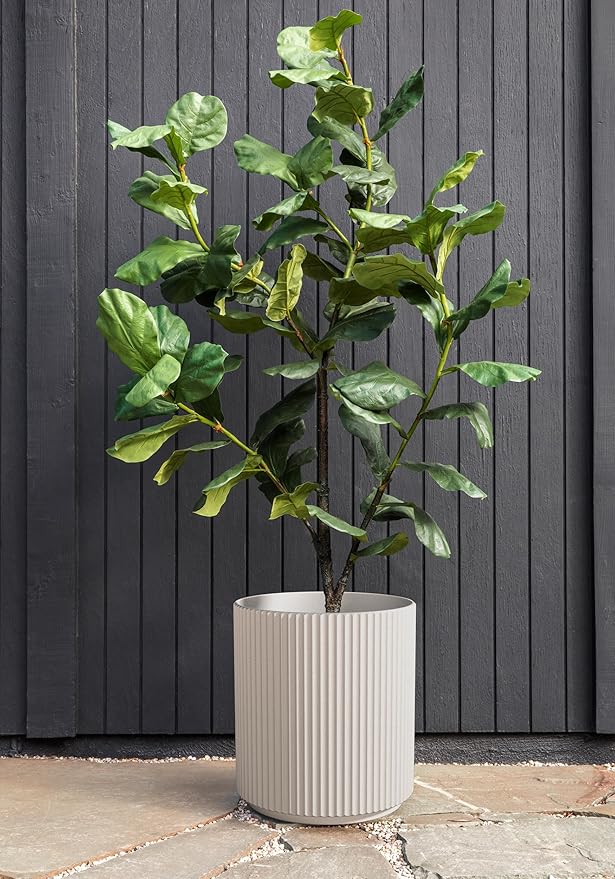 Veradek Demi Series Round Planter for Porch, Patio, Backyard | Durable Plastic-Concrete Material | Modern Décor for Tall Plants, Flowers