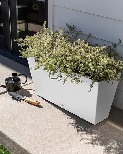Veradek Pure Series Midori Trough Planter - Large Rectangular Planter for Indoor or Outdoor Deck/Porch | Durable All-Weather Use with Drainage Holes | Modern Decor for Shrubs, Flowers, Small Plants