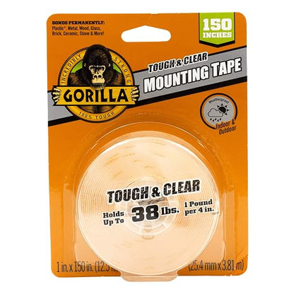 Gorilla Tough & Clear Double Sided Mounting Tape, Clear Tape, 1" x 150" - Weatherproof for Indoor or Outdoor | (Pack of 12)