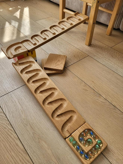 Marble Run Track Race Machine Personalized Wooden Maze Board Ball Run Course Gift for Kids Run Race Winding Track Roller (Set of 2)