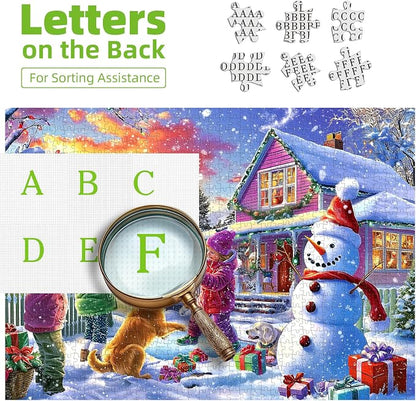 Christmas Puzzles for Adults 1000 Pieces, Christmas Snowman Ice Sculpture with Dog Jigsaw Puzzles Adults and Teens Family Challenging for Game Nights (27.5 x 19.7 inch)