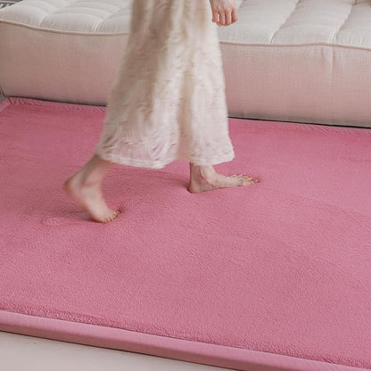 Faux Rabbit Fur Rug - 1.18" Thick Soft Fluffy Area Rug, Non-Slip Memory Foam Crawling Mat, Light Pink, 78"x110"