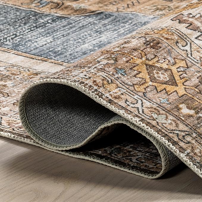nuLOOM Gracie Distressed Medallion Machine Washable Ultra Thin Area Rug, 8' x 10', Blue