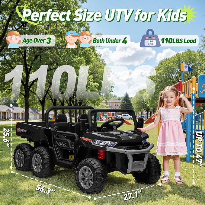 24V Ride on Dump Truck, XL 2 Seater Ride on Cars with Remote Control, 4x200W Powerful Motors, 6-Wheel Suspensions, Electric Dump Bed, Shovel, Kids UTV for Boy Girl
