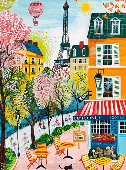 Cross & Glory – Morning at Café Lisle – 1000 Piece Jigsaw Puzzle for Adults | Paris Folk Art Puzzle | Bright Eiffel Tower Café Scene | Premium Quality 1000 Piece Puzzle for Adults