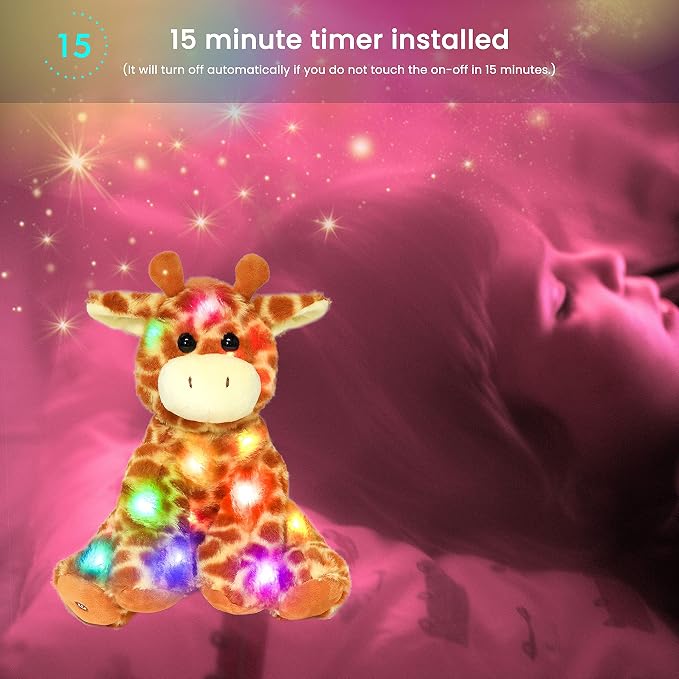 Hopearl Lighting Up Giraffe Stuffed Animal Floppy LED Plush Toy Night Lights Glow Pillow Birthday Festival for Kids Toddlers Boys Girls, Orange, 11''
