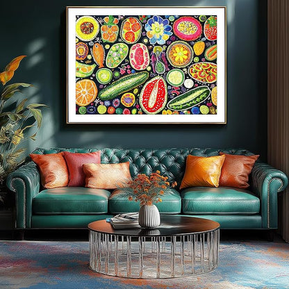 Colorful Fruits and Vegetables Jigsaw Puzzles 500 Pieces for Adults - Vibrant Whimsical Food Collage Art Puzzle with with Letters on Back 500 Piece Challenging Puzzle for Seniors(23''X15'')