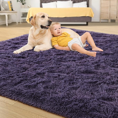 Tepook 5x8 Area Rugs for Living Room, Soft Fluffy Shag Gray Purple Rug for Bedroom Nursery, Modern Shaggy Plush Upgraded Non-Slip Carpet for Girls Boys Kids Room Dorm Home Decor