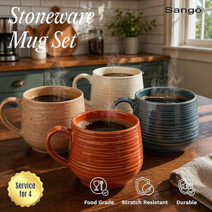 SANGO 17.5 oz Stoneware Coffee Mugs Set of 4, Rustic Ceramic Mug with Speckled Reactive Glaze, Large Pottery Drinkware for Coffee or Tea, Dishwasher & Microwave Safe Mugs, Siterra Painter’s Palette