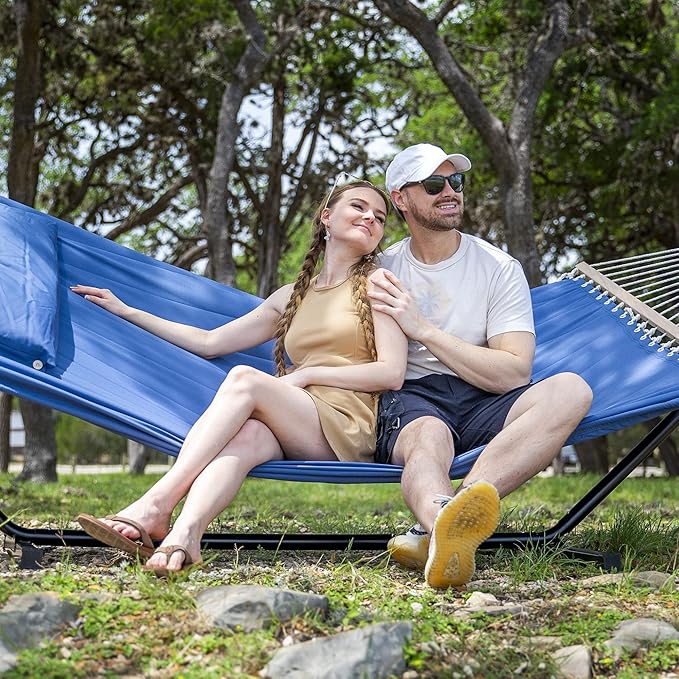 SUNCREAT Extra Large Hammocks for Outside, Heavy Duty Hammocks with Stands Included, Navy