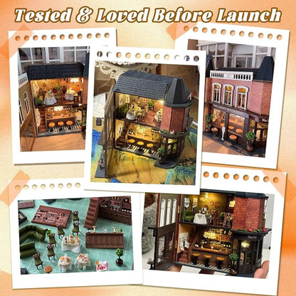 Flever Dollhouse Miniature DIY House Kit Creative Room with Furniture for Romantic Valentine's Gift (Corner Restaurant)