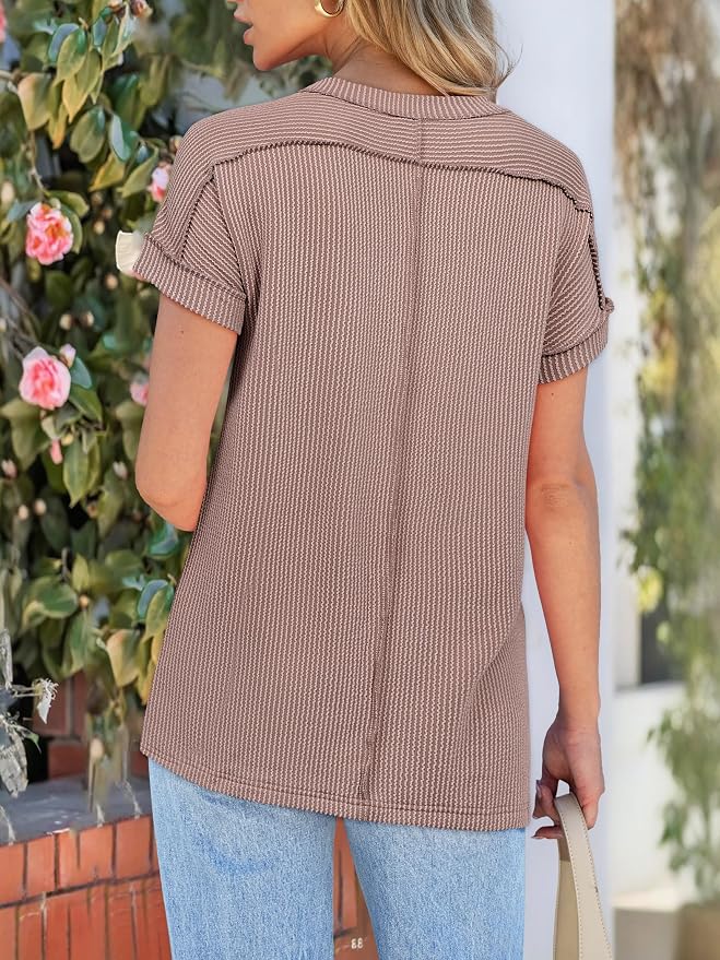 ANRABESS Womens Short Sleeve Crewneck Shirts Ribbed Knit High Low Hem T Shirt 2026 Summer Spring Casual Tops Trendy Clothes