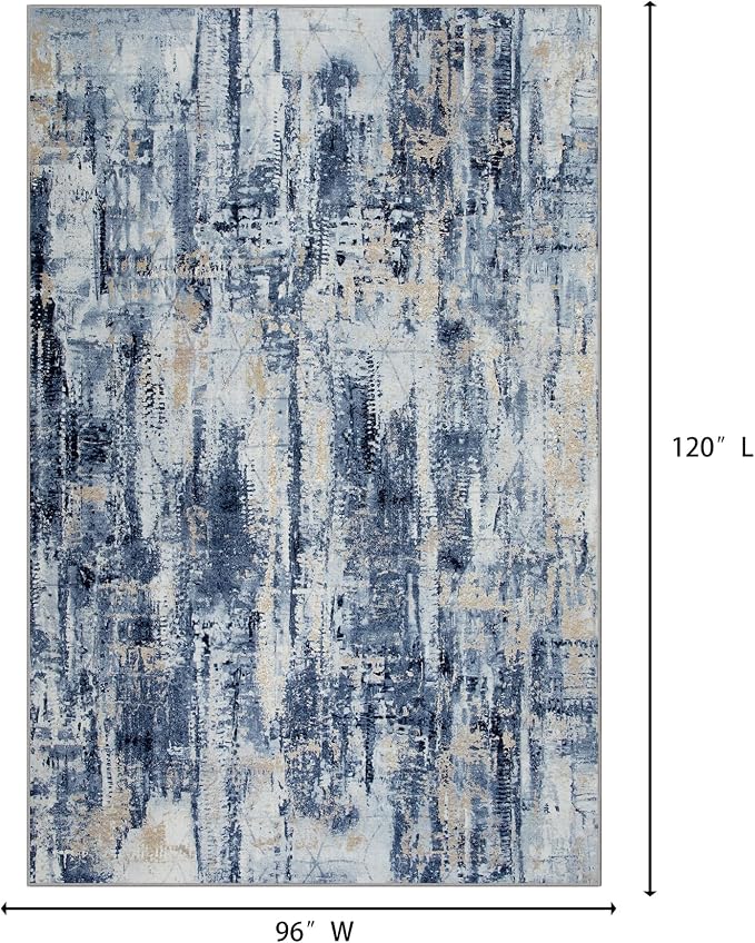 8x10 Area Rugs Washable Rug: Large Modern Abstract Living Room Rug Soft Anti-Skid Thin Carpet Indoor Floor Non-Shedding Carpets for Bedroom Dining Room Farmhouse Nursery Home Office Blue Gold