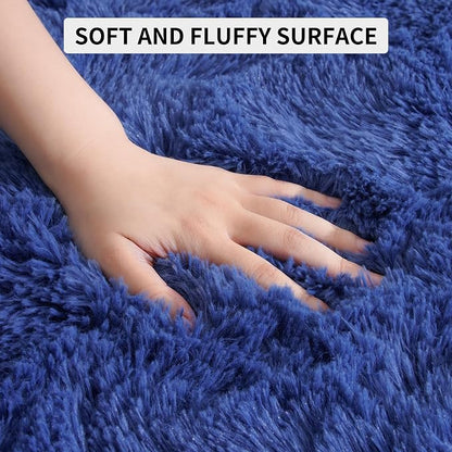 Tepook Super Soft Fluffy Rug for Bedroom, Modern Shaggy Fuzzy Kids Rugs for Living Room, Plush Indoor Nursery Home Decor Dorm Carpet with Non-Slip Bottom, Light Navy, 4 X 6 Feet
