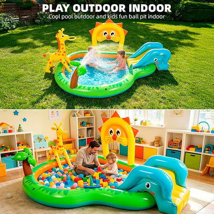 SULIFEEL 2026 Inflatable Jungle Kids Pool, Large Inflatable Toddler Happy Play Center with Water Slide & Sprinkler, 100" Blow Up Kiddie Splash Pad for Adventure Water Park, Backyard, Garden, Ages 2+