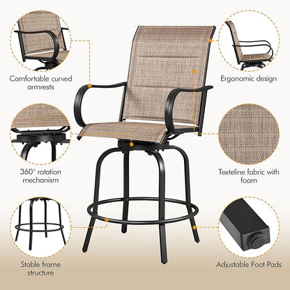 Yaheetech 6 Piece Patio Swivel Bar Stools Texteline Bistro Chairs with High Back/Armrest/Footrest, All Weather Padded Seating Outdoor Furniture Height Outdoor Chairs for Outside, Lawn & Garden