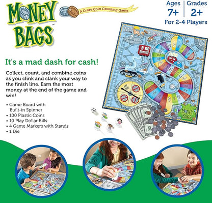 Learning Resources Money Bags Coin Value Game - Classroom Math Games, Financial Literacy for Kids, Play Coins for Kids, Counting Games, Money Board Game