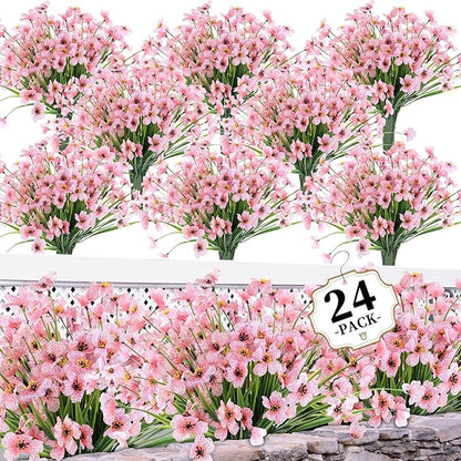 24 Peach Bundles Artificial Flowers for Outdoors/Indoors Fake Flowers Plants for Indoor Outside Garden Porch Window Box Home Wedding Farmhouse