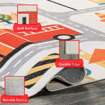 nuLOOM Carmina City Streets Machine Washable Kids Ultra Thin Area Rug, 3' x 5', White Multi