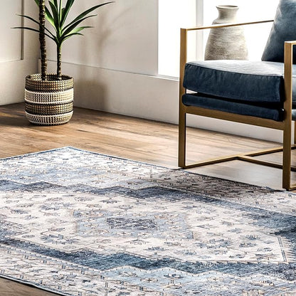 nuLOOM Dania Machine Washable Medallion Ultra Thin Area Rug, 5' x 8', Navy