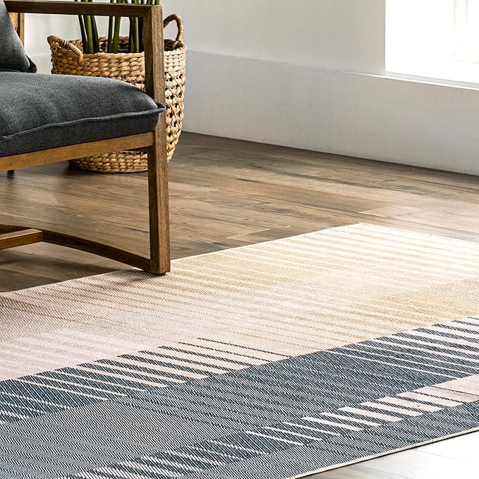 nuLOOM Lennie Modern Multi Striped Machine Washable Ultra Thin Runner Rug, 2' 6" x 8', Beige