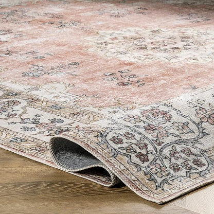 nuLOOM Ren Vintage Floral Machine Washable Ultra Thin Accent Rug, 2x3, Peach