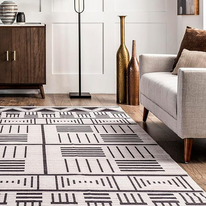 nuLOOM Evia Tribal Stripes Machine Washable Ultra Thin Area Rug, 5' x 8', Charcoal