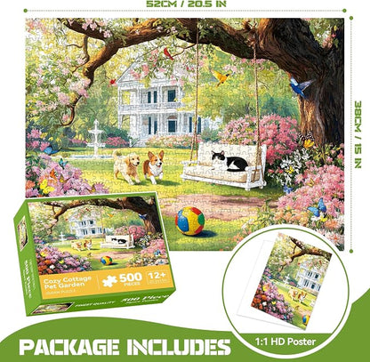 500 Piece Jigsaw Puzzle for Adults – Garden Animal Jigsaw Puzzles 500 Pieces, Cats Dog Flowers Puzzles for Adults 500 Pieces, Challenging Perdfect for Game Nights, 20.5 X 15 in