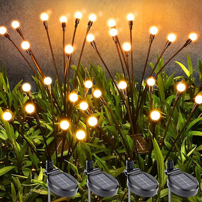 BrizLabs Solar Garden Lights, 4 Pack 32 LED Solar Powered Firefly Lights, 2 Modes Swaying Light, Waterproof Globe Pathway Outdoor Lighting for Yard Pathway Walkway Patio Decor, Warm White