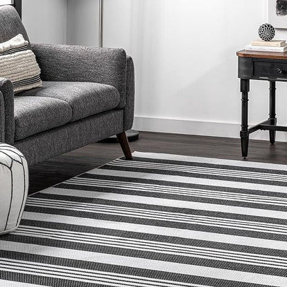 nuLOOM Lena Machine Washable Striped Ultra Thin Runner Rug, 2' 6" x 8', Grey