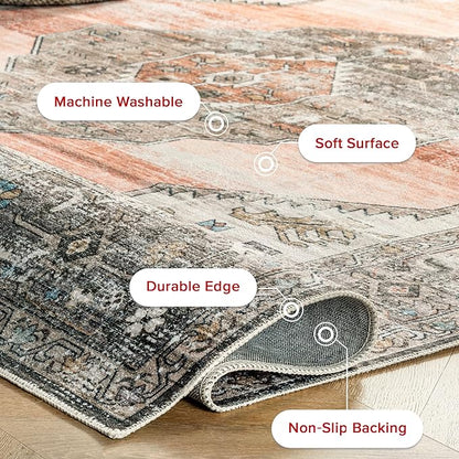 nuLOOM Gracie Distressed Medallion Machine Washable Ultra Thin Accent Rug, 2' x 3', Peach