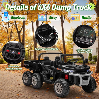 24V Ride on Dump Truck, XL 2 Seater Ride on Cars with Remote Control, 4x200W Powerful Motors, 6-Wheel Suspensions, Electric Dump Bed, Shovel, Kids UTV for Boy Girl