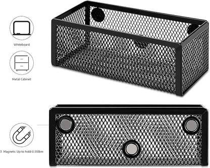 Amazon Basics Magnetic Storage Baskets, Mesh Organizers for Office Supplies and Workspace, 6" x 2.5" x 2.2", Black, 3-Pack