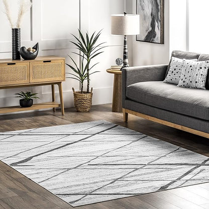 nuLOOM Trellis Stripes Machine Washable Ultra Thin Area Rug, 8' x 10', Light Grey