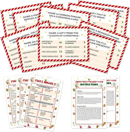 Christmas Games For Families, Christmas Friendly Feud Game, Holiday Games For Adults Large Group Party, Christmas Party Games, Christmas Trivia Card Games - a001