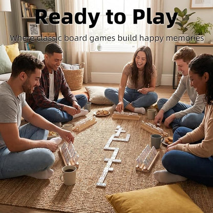 Mexican Train Dominoes Set Double 12 Dot Domino Tiles, 91 Tiles with 8 Wooden Racks, Hub & Trains, Portable Domino Game Set for Adults Kids Families